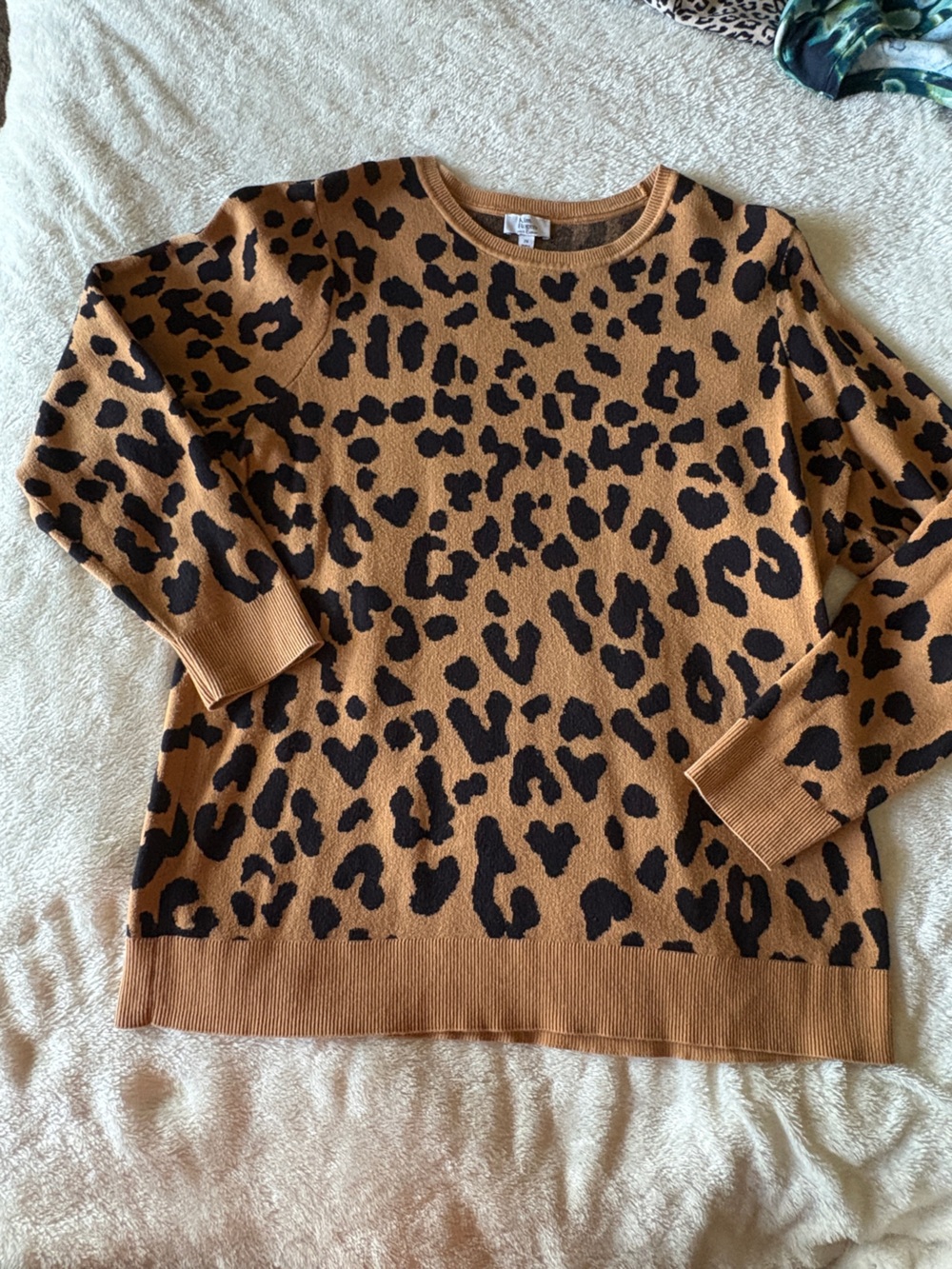 Kim Rogers Tan and Black Leopard Crewneck Sweater Size 2X